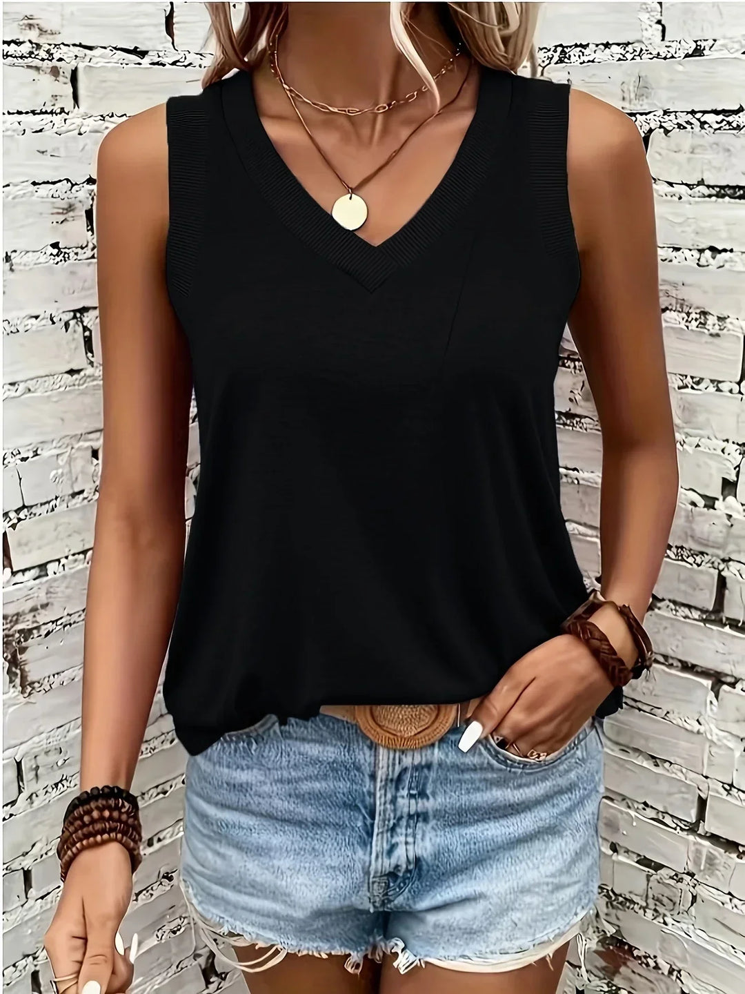 Grace & Jess | Breathable V-Neck And Sleeveless Top