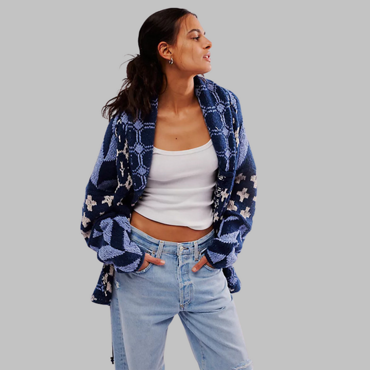 Grace & Jess |Down Collar Long Sleeve Oversized Cardigan