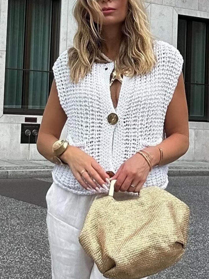 Grace & Jess | Pocket Sleeveless Cropped Knit Cardigan