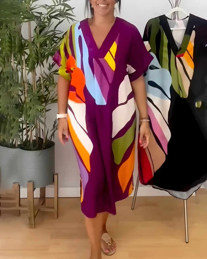 Grace & Jess | Casual Colorful Leaf Print Dress
