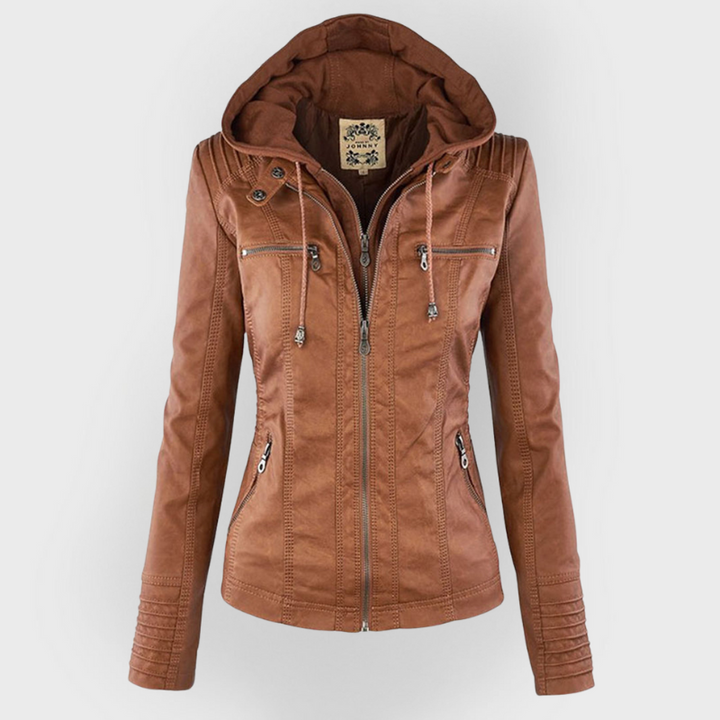Grace & Jess | Modern leather jacket with hood