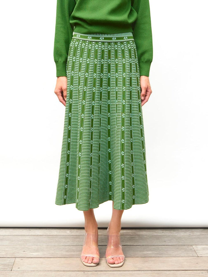 Grace & Jess | Green Floral Jacquard Skirt