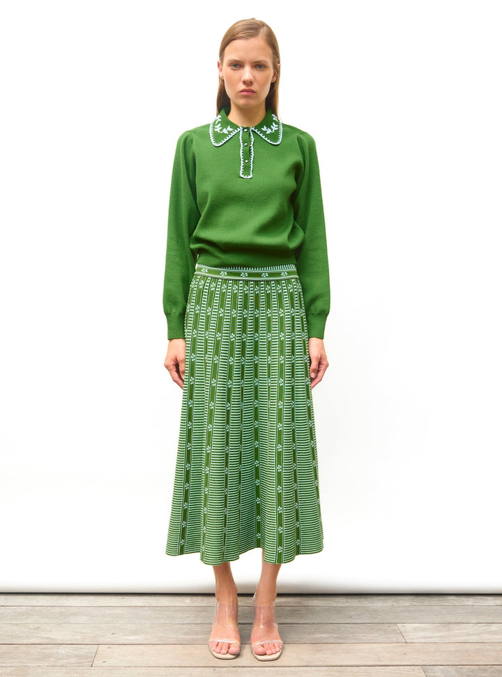 Grace & Jess | Green Floral Jacquard Skirt