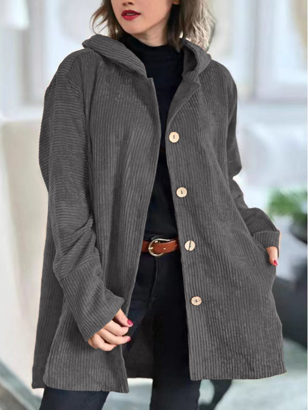 Grace & Jess | Cozy Corduroy Hooded Jacket