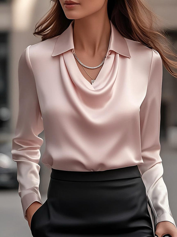 Grace & Jess |  Satin Blouse with Draped Neckline