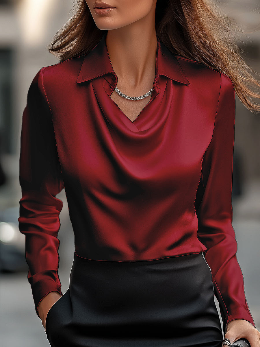 Grace & Jess |  Satin Blouse with Draped Neckline