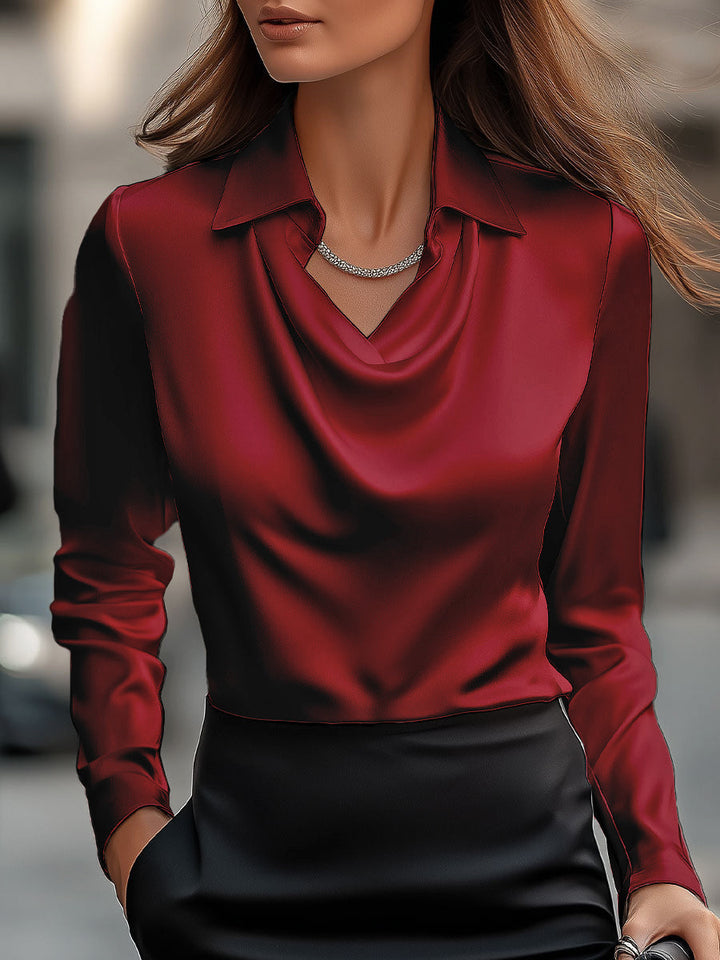 Grace & Jess |  Satin Blouse with Draped Neckline