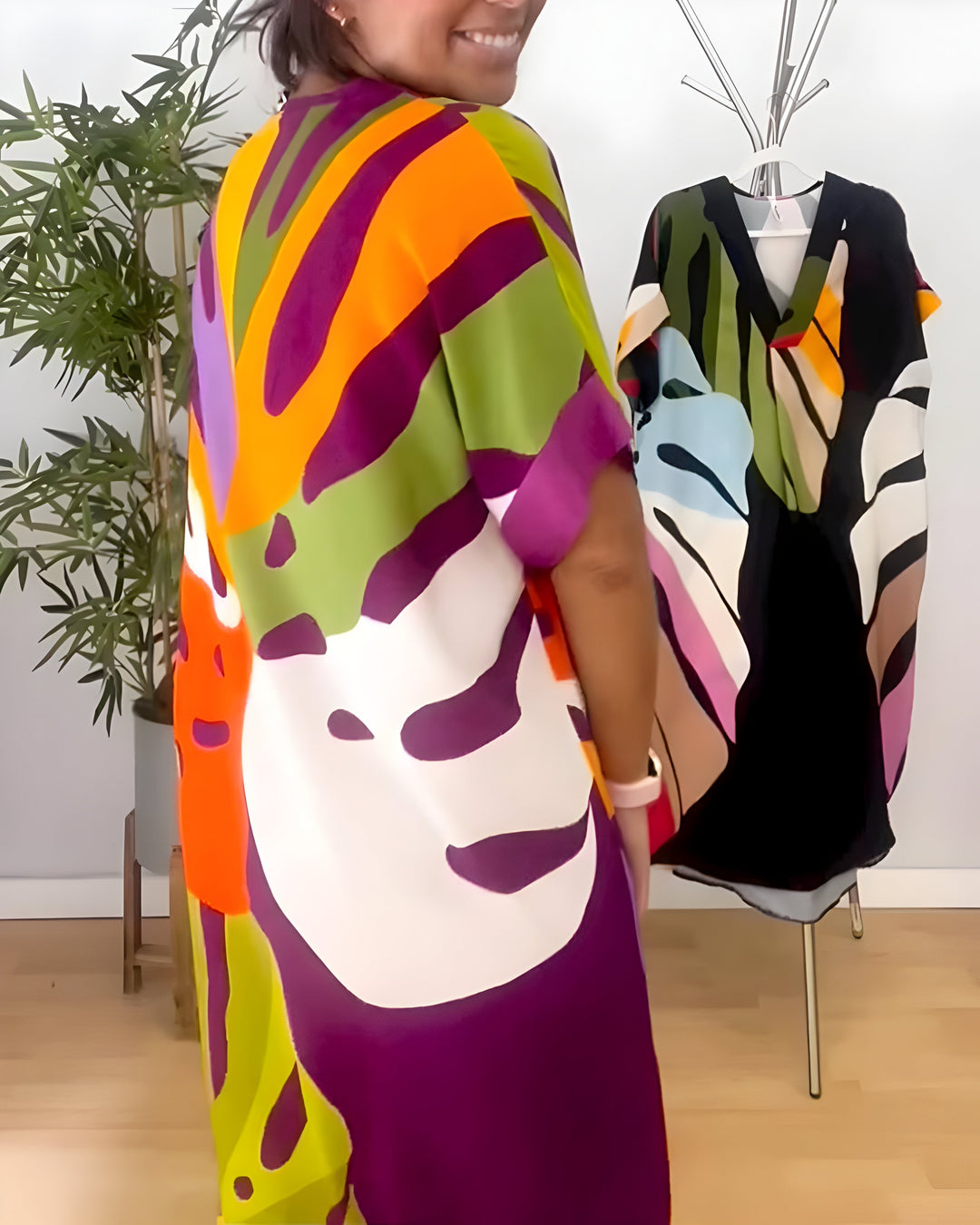 Grace & Jess | Casual Colorful Leaf Print Dress