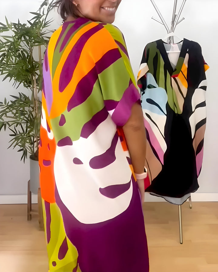 Grace & Jess | Casual Colorful Leaf Print Dress