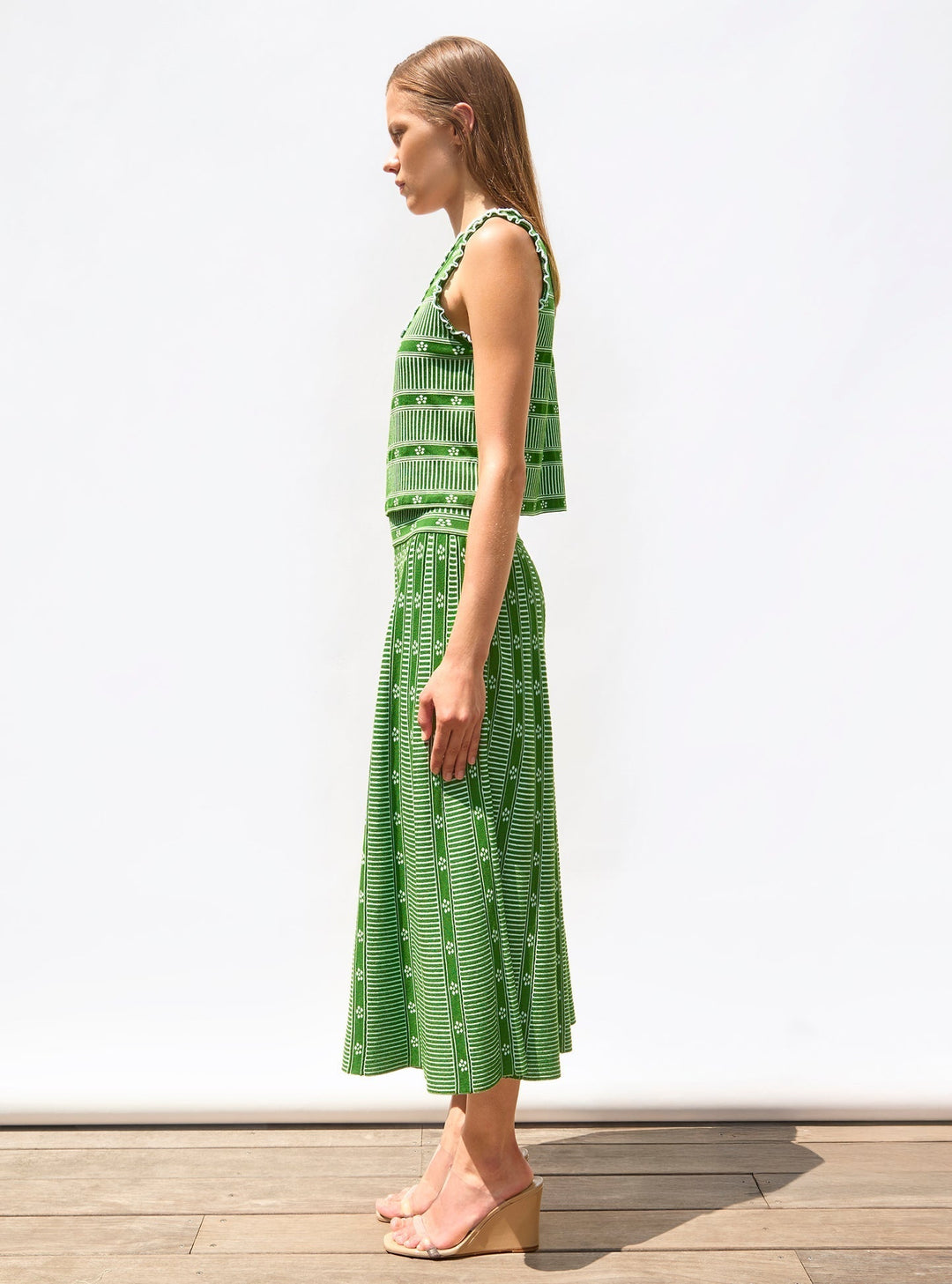 Grace & Jess | Green Floral Jacquard Skirt