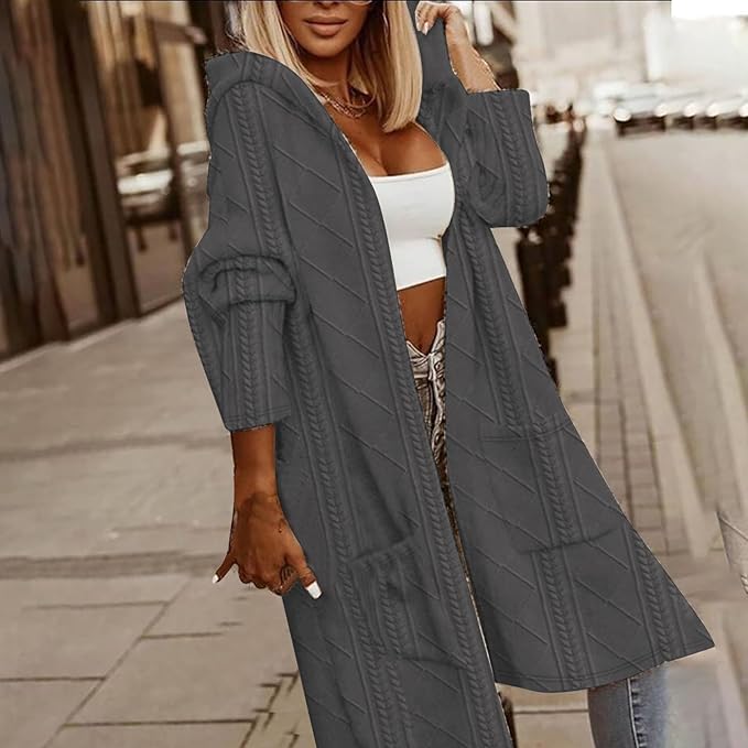 Grace & Jess | Long-sleeved cable-knit hooded cardigan