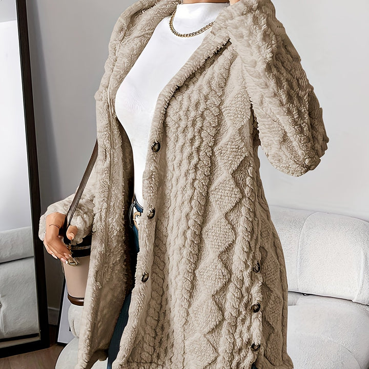 Grace & Jess | Diamond-Patterned Hooded Cardigan