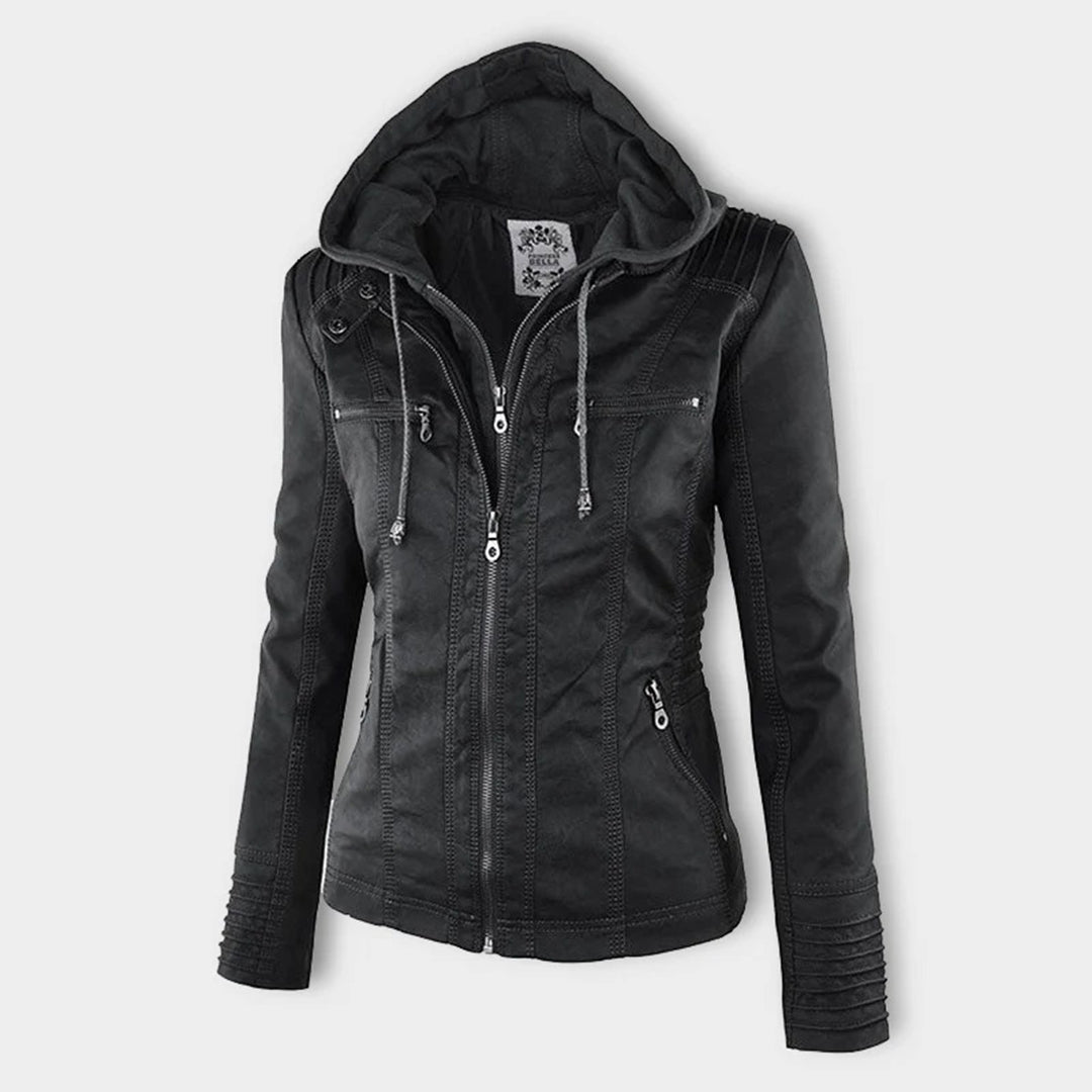 Grace & Jess | Modern leather jacket with hood