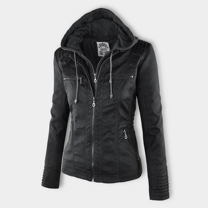Grace & Jess | Modern leather jacket with hood