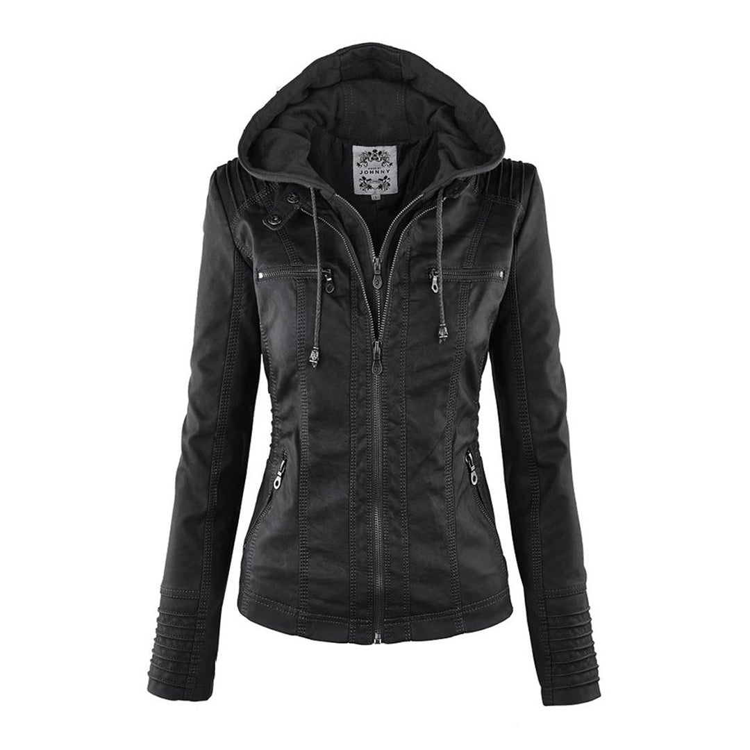 Grace & Jess | Modern leather jacket with hood