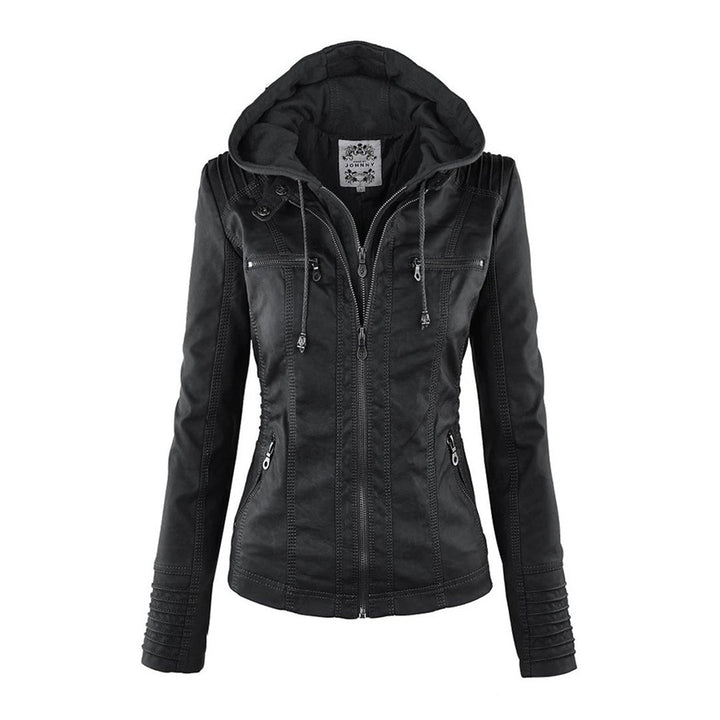 Grace & Jess | Modern leather jacket with hood