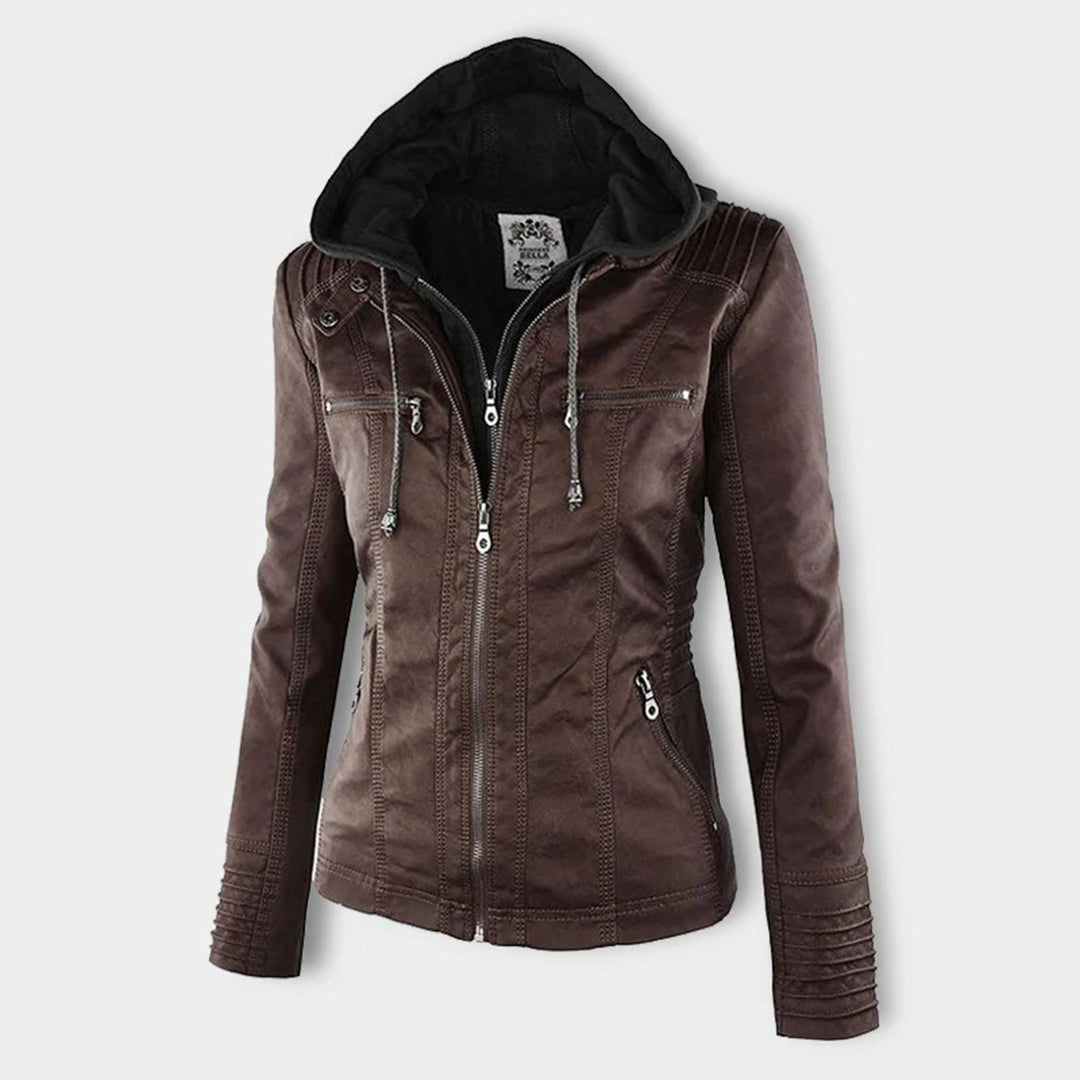 Grace & Jess | Modern leather jacket with hood