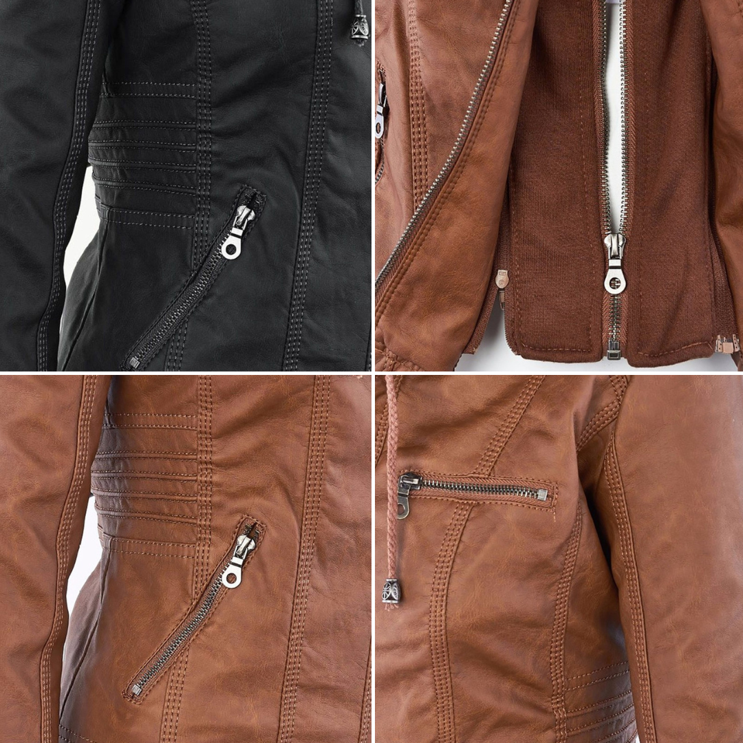 Grace & Jess | Modern leather jacket with hood
