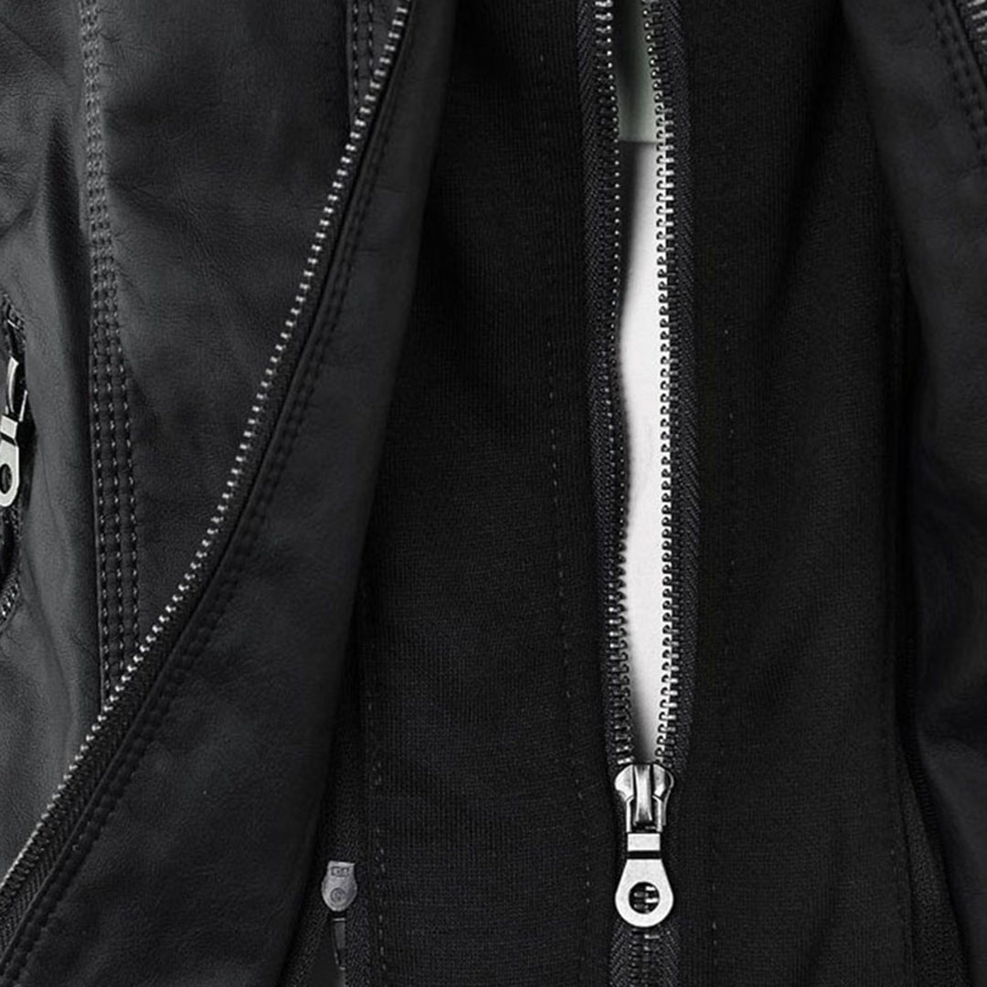 Grace & Jess | Modern leather jacket with hood