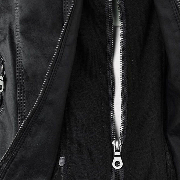 Grace & Jess | Modern leather jacket with hood