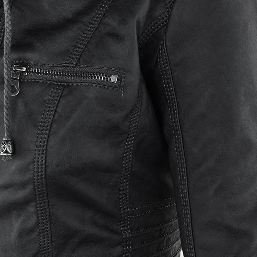 Grace & Jess | Modern leather jacket with hood