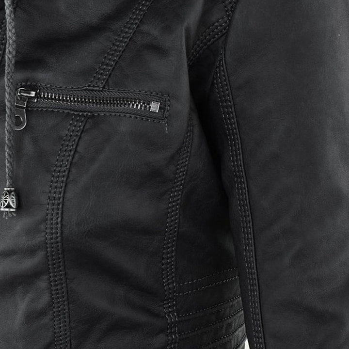 Grace & Jess | Modern leather jacket with hood