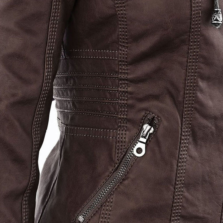 Grace & Jess | Modern leather jacket with hood