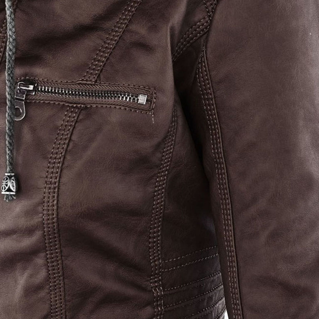 Grace & Jess | Modern leather jacket with hood