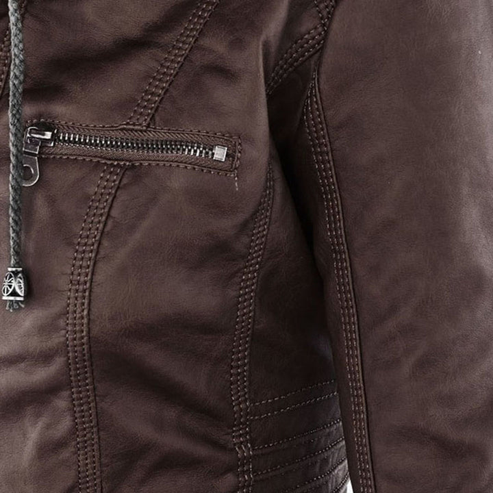Grace & Jess | Modern leather jacket with hood