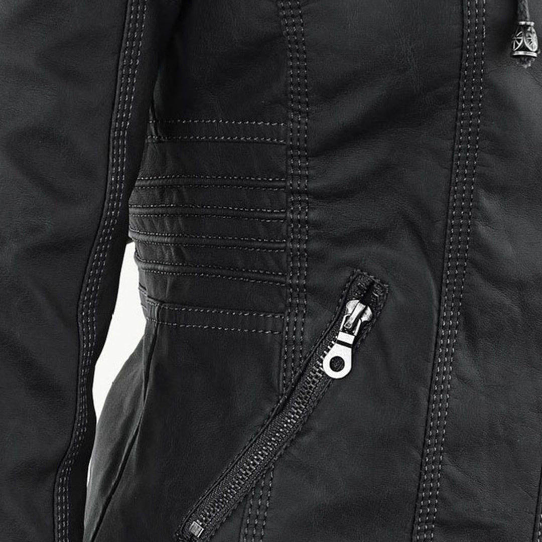 Grace & Jess | Modern leather jacket with hood