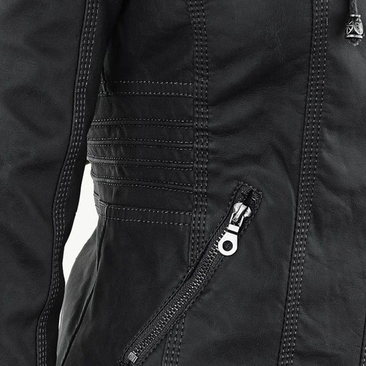 Grace & Jess | Modern leather jacket with hood