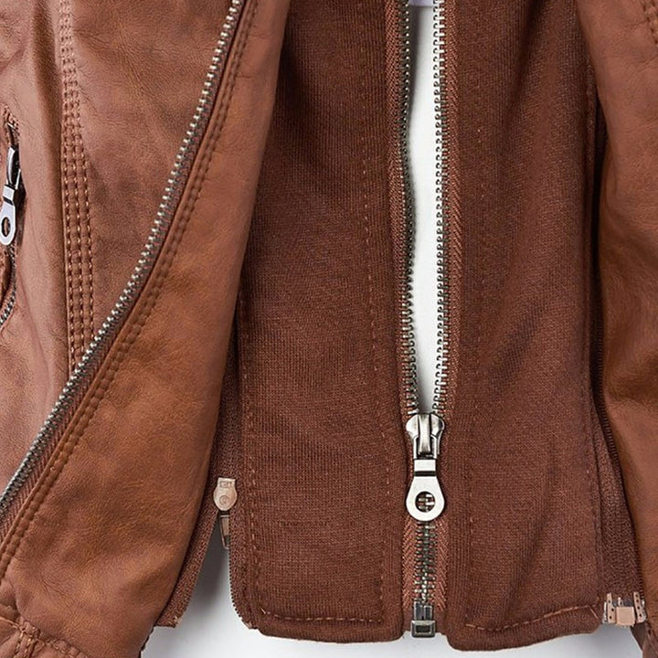 Grace & Jess | Modern leather jacket with hood
