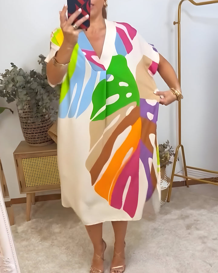 Grace & Jess | Casual Colorful Leaf Print Dress