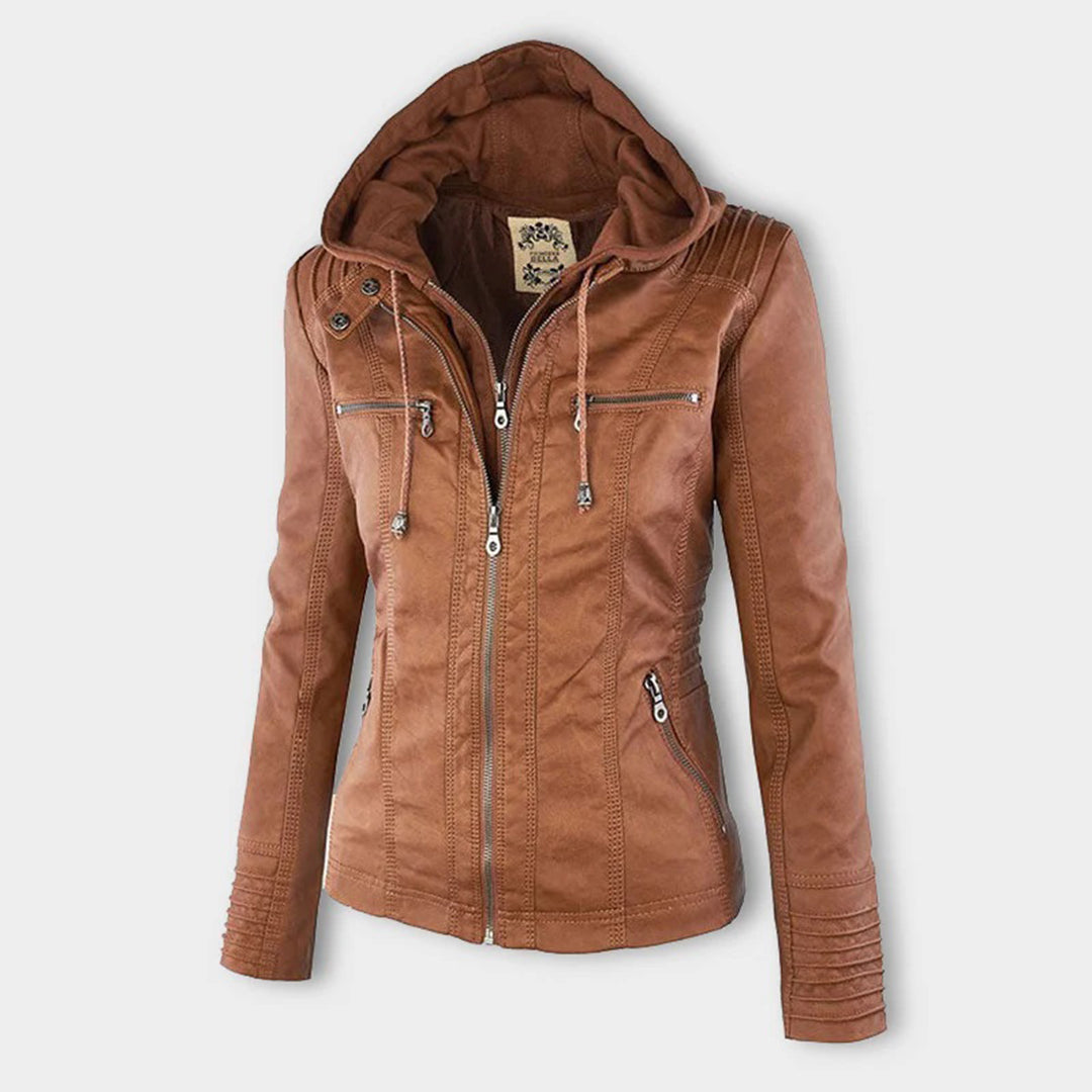 Grace & Jess | Modern leather jacket with hood