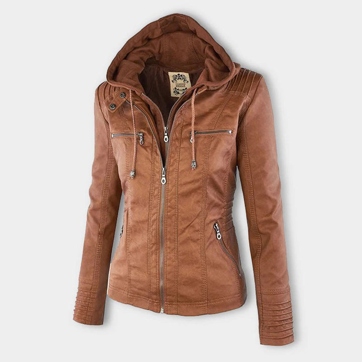 Grace & Jess | Modern leather jacket with hood