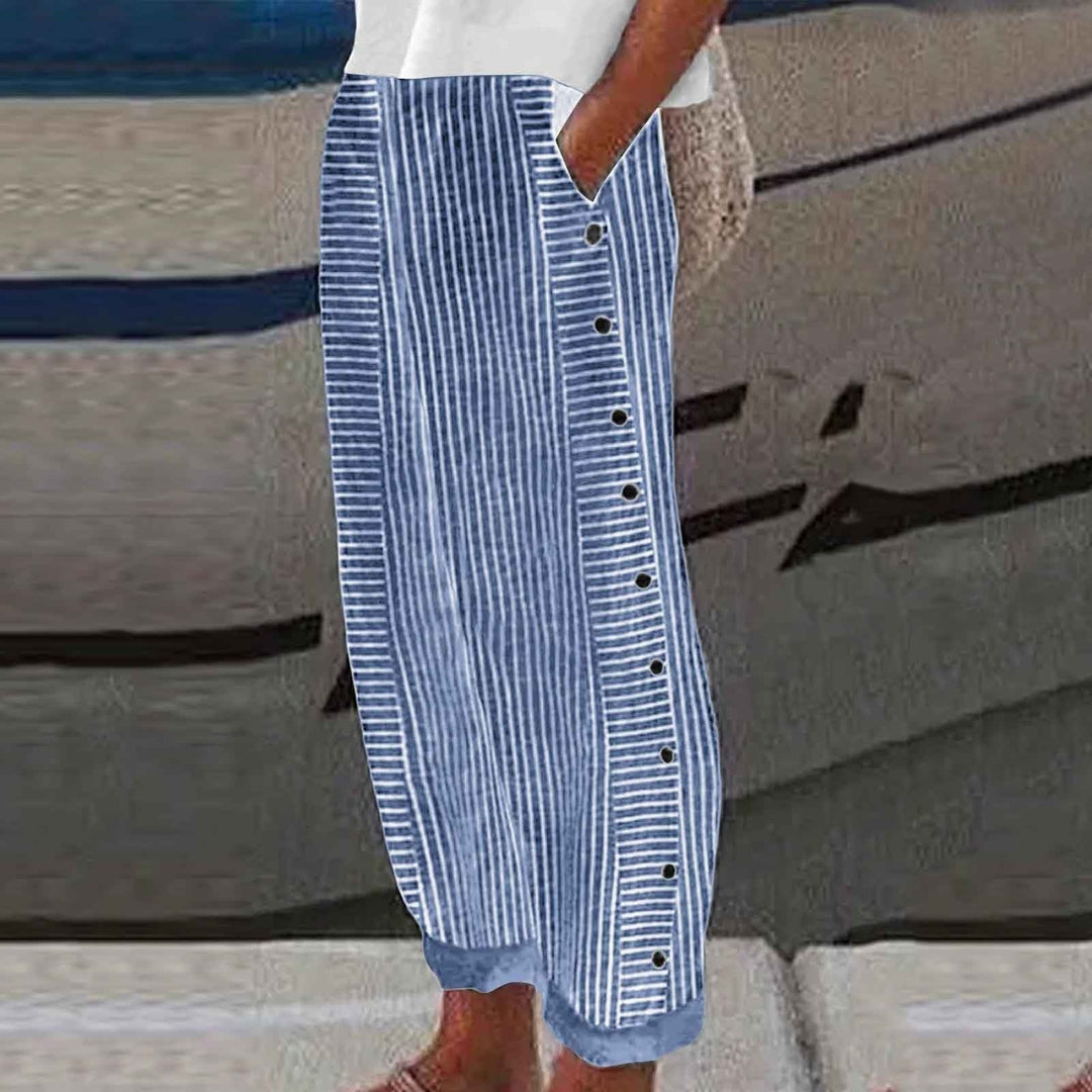 Grace & Jess | Striped Button-Accent Pants