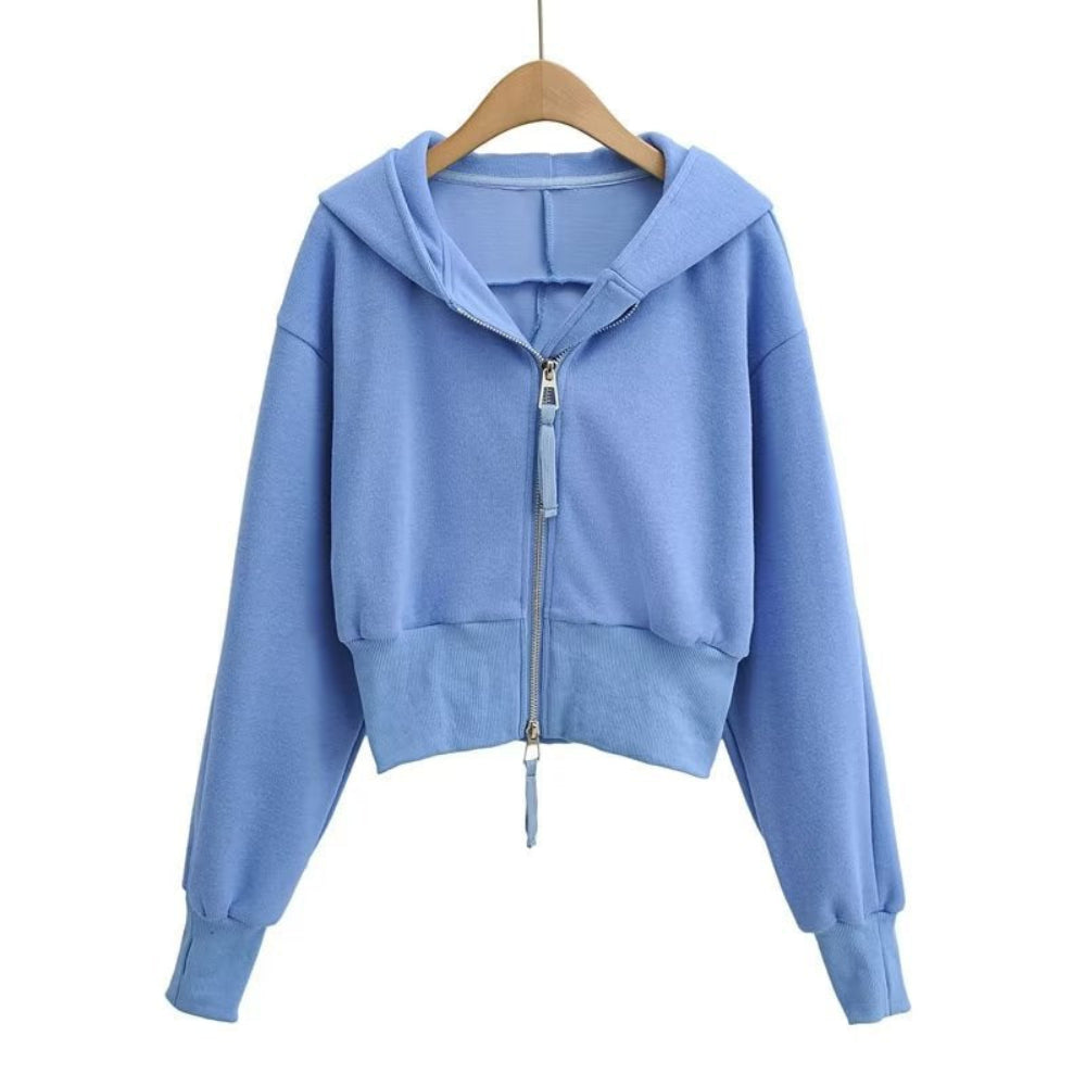 Grace & Jess | Chic Cropped Hooded Zipper Workout Jacket