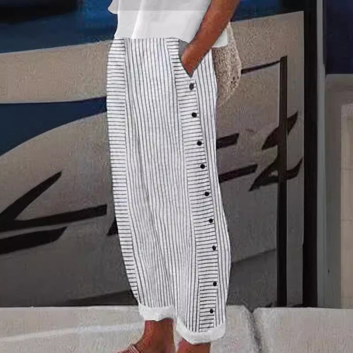 Grace & Jess | Striped Button-Accent Pants