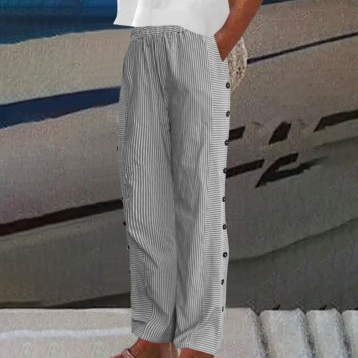 Grace & Jess | Striped Button-Accent Pants