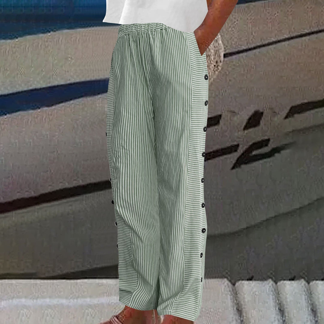 Grace & Jess | Striped Button-Accent Pants