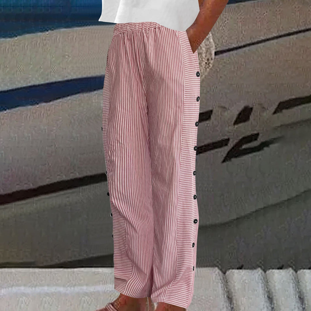 Grace & Jess | Striped Button-Accent Pants