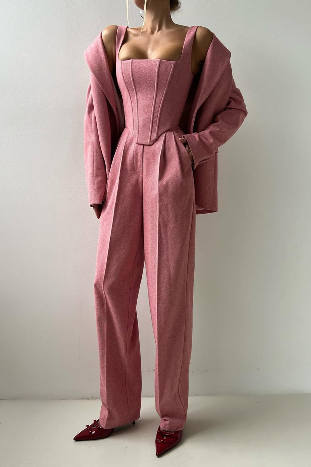 Grace & Jess | Three-piece set with double-breasted blazer