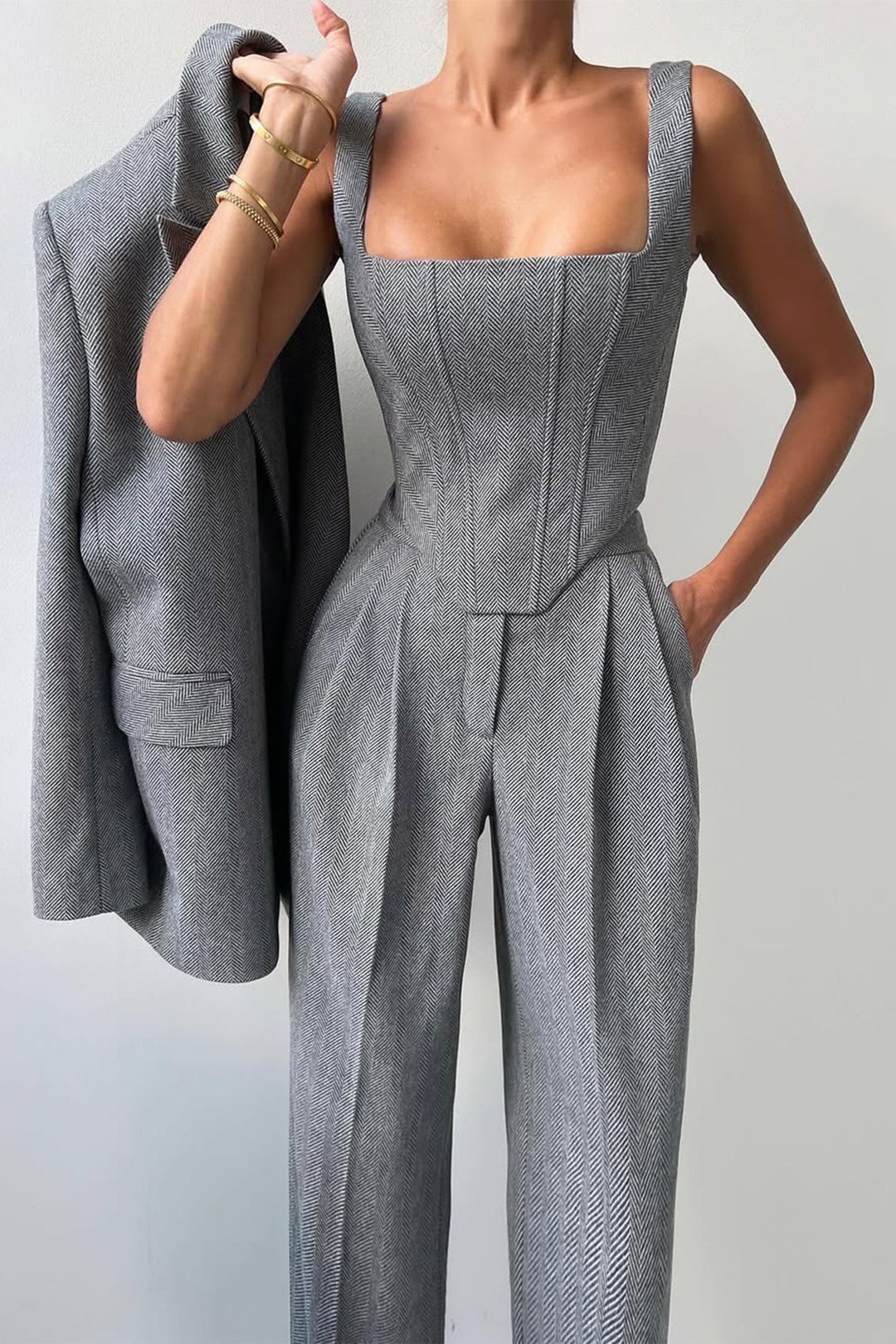 Grace & Jess | Three-piece set with double-breasted blazer