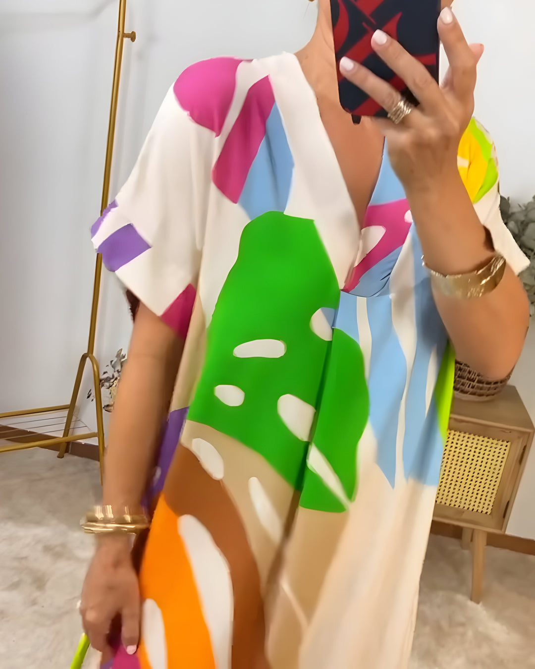 Grace & Jess | Casual Colorful Leaf Print Dress