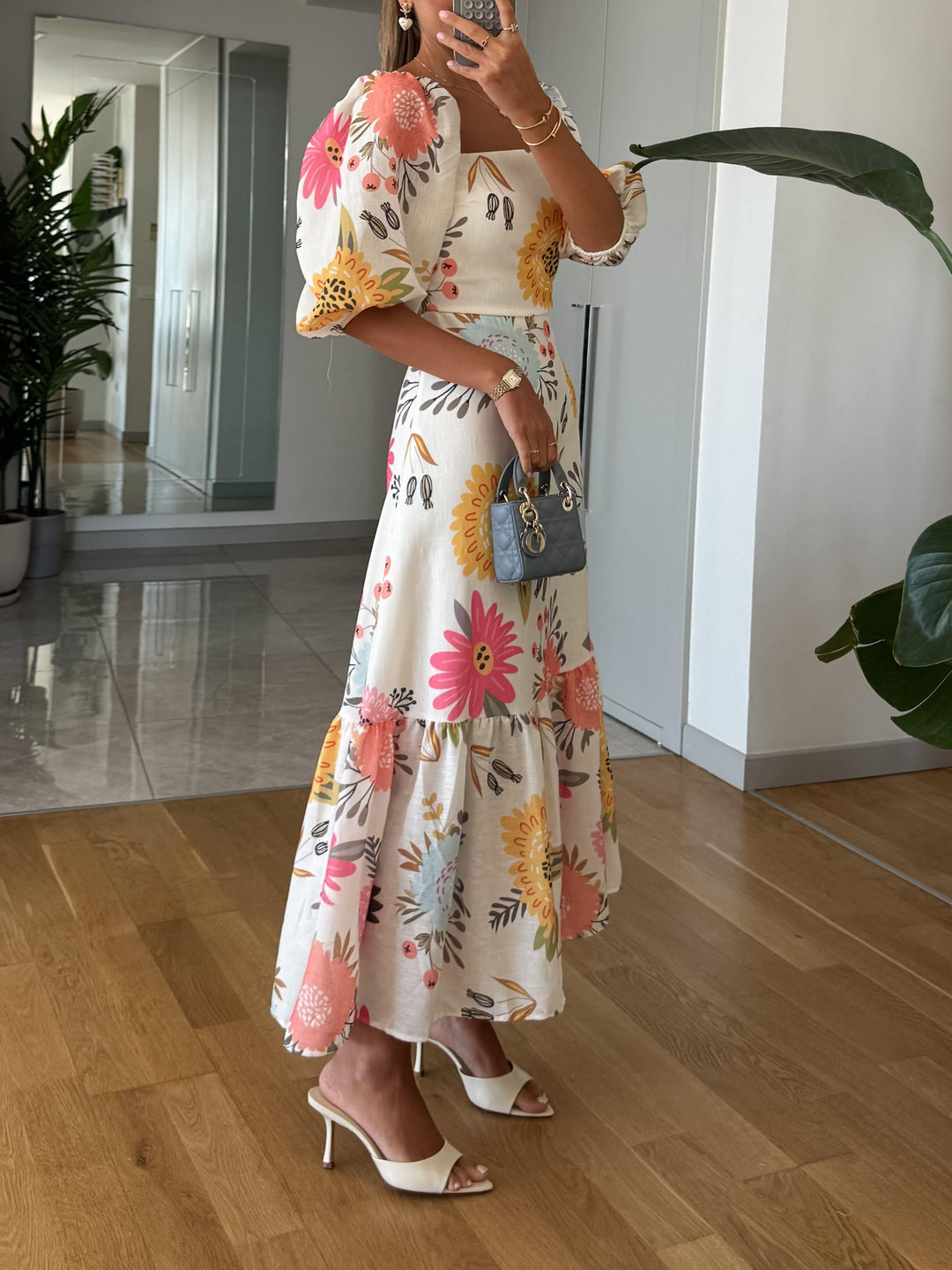 Grace & Jess | Floral Print Puff Sleeve Midi Dress