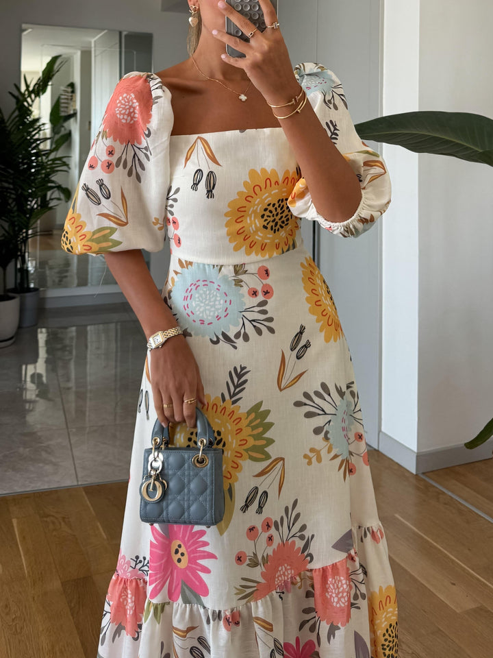 Grace & Jess | Floral Print Puff Sleeve Midi Dress