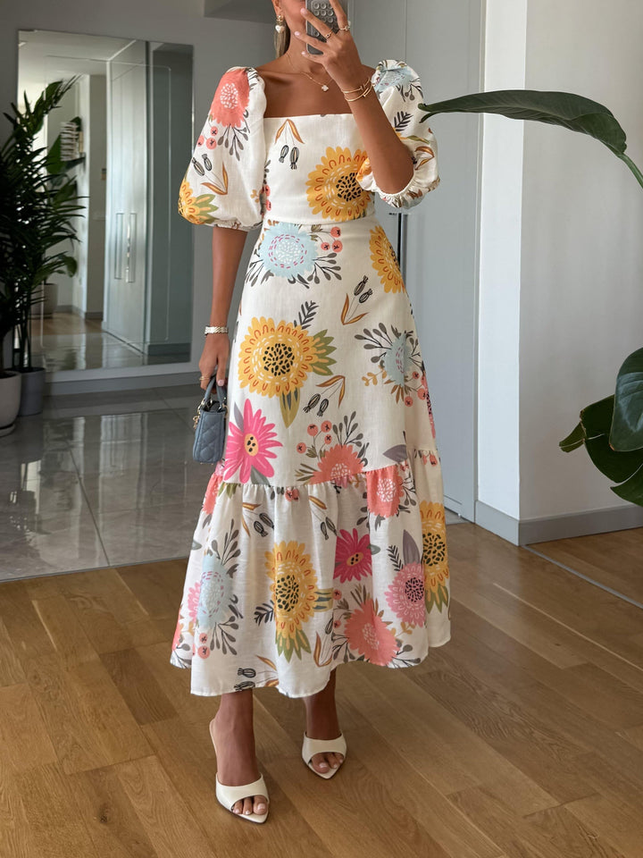 Grace & Jess | Floral Print Puff Sleeve Midi Dress