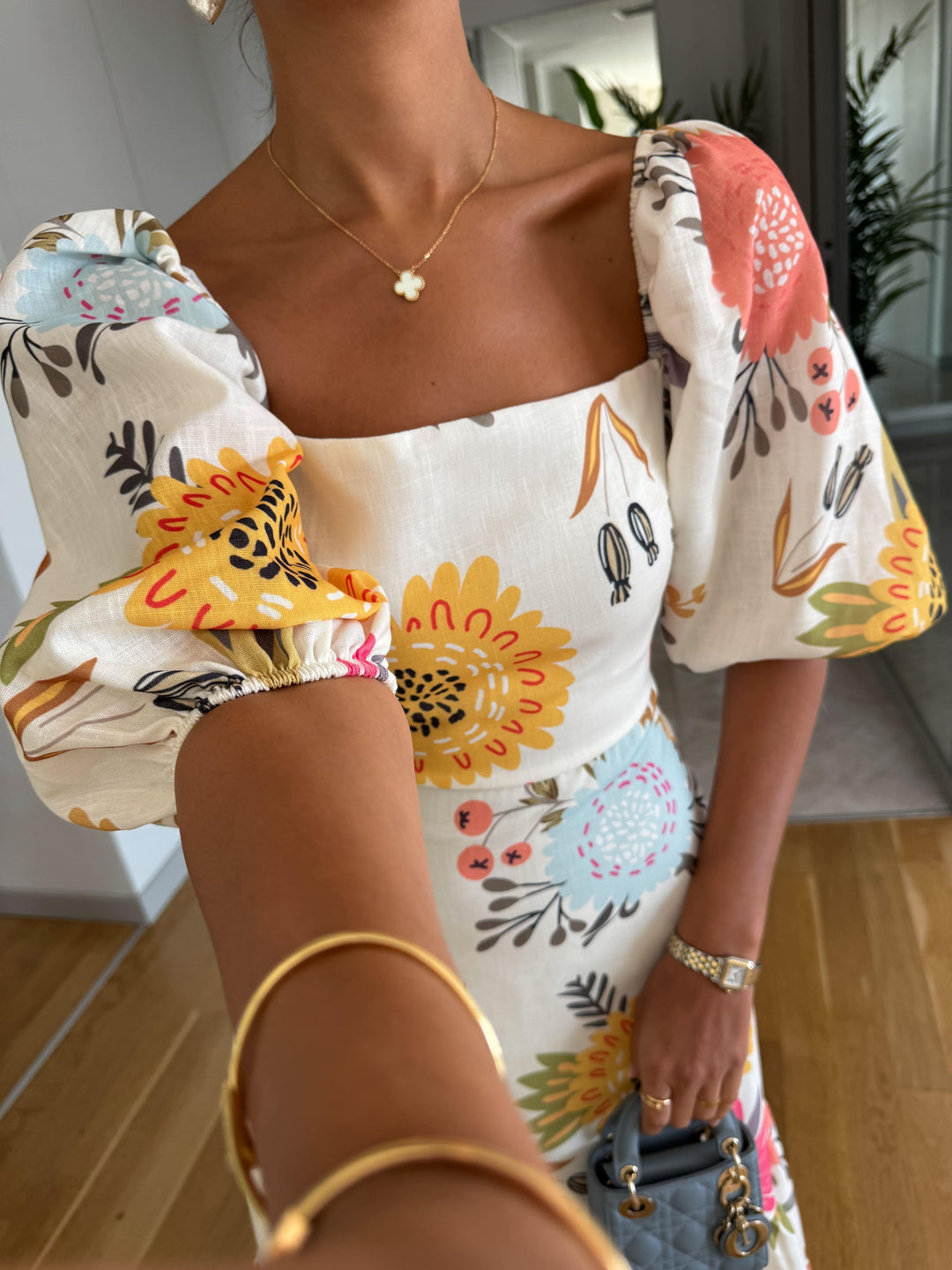 Grace & Jess | Floral Print Puff Sleeve Midi Dress