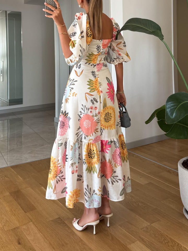 Grace & Jess | Floral Print Puff Sleeve Midi Dress