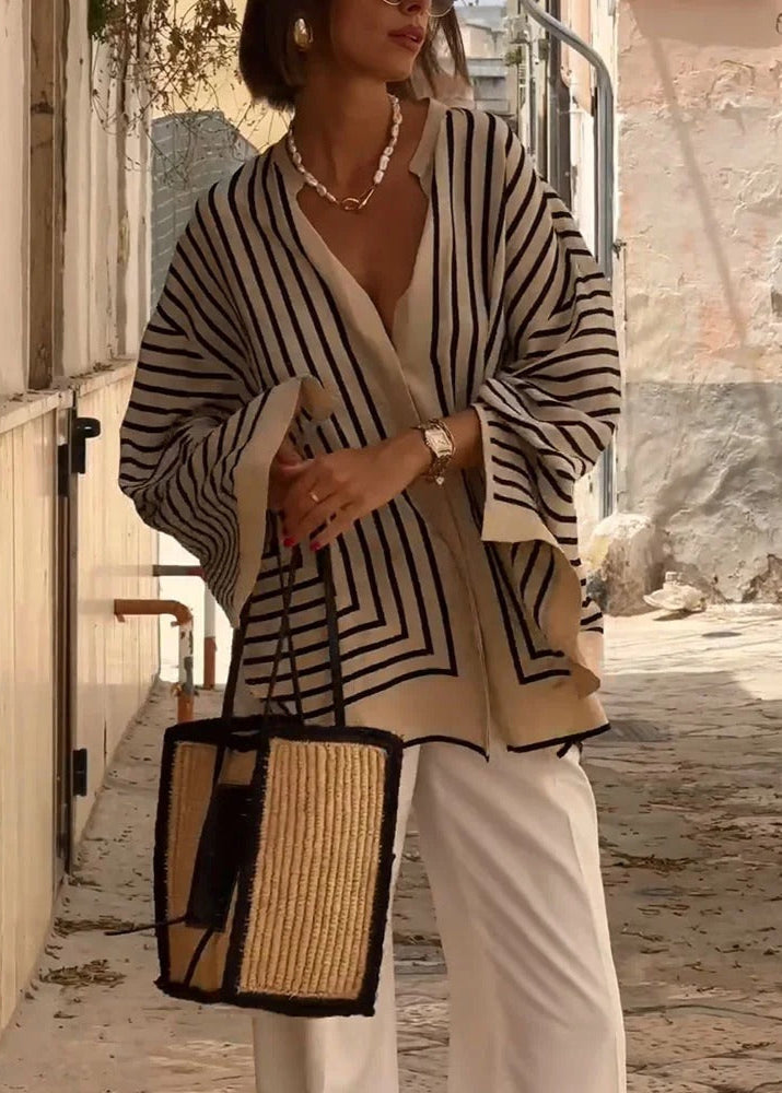 Grace & Jess | Coastal Stripe Relaxed Split-Hem Shirt